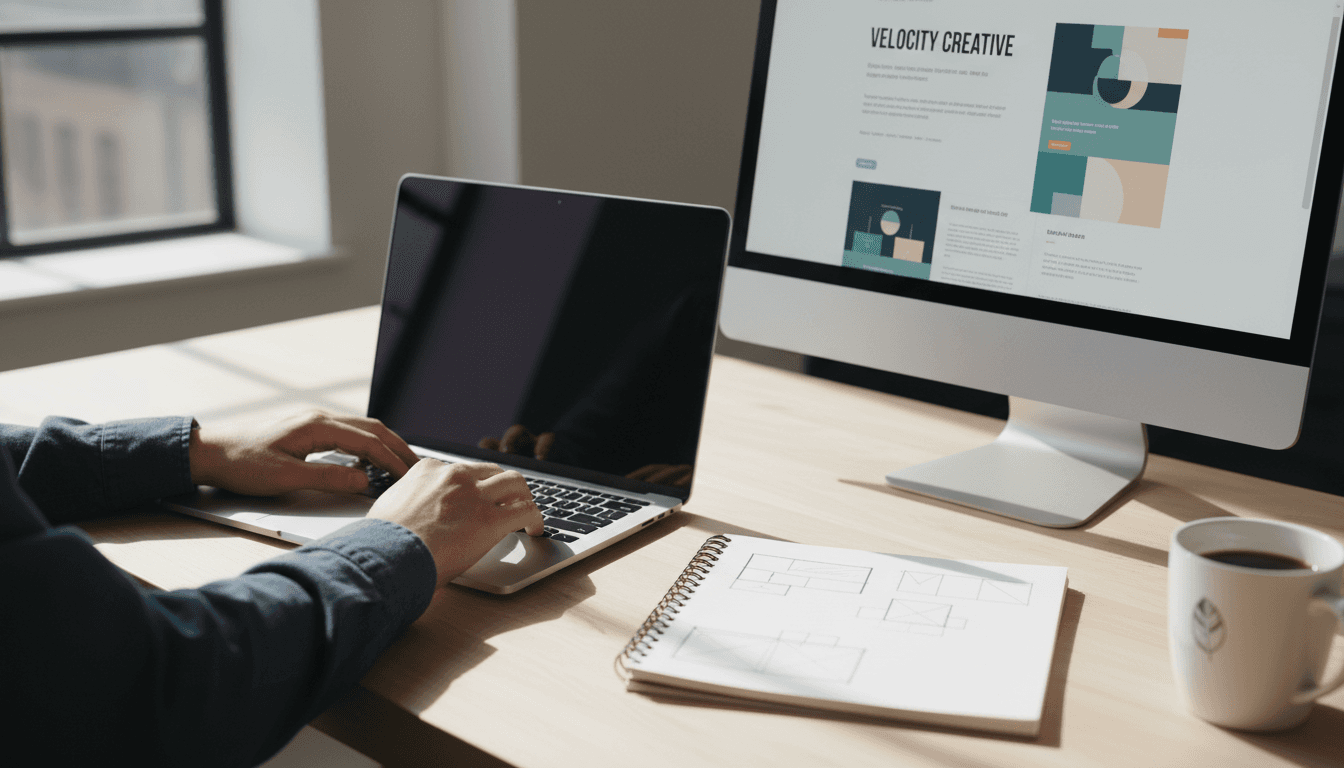 Web designer working on custom website design in modern office